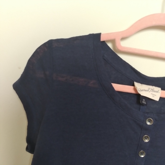 Universal Thread Navy Blue Linen Blend Short Sleeve Henley Top Size XS - Picture 6 of 8